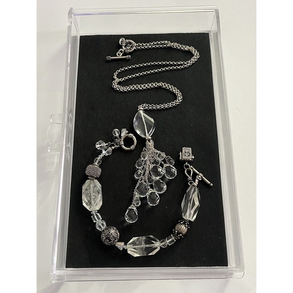 STERLING SILVER Crystal Rock NECKLACE 23” W/Bracelet 7.5” Set - Picture 2 of 16